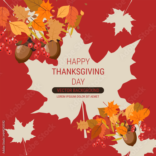 Happy Thanksgiving Day cartoon style vector illustration. Design for banner, square flyer, invitation card, coupon, voucher