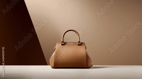 Luxury Leather Handbag and minimalistic backdrop. Created with Generative AI