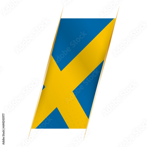 Sweden flag in the form of a banner with waving effect and shadow.