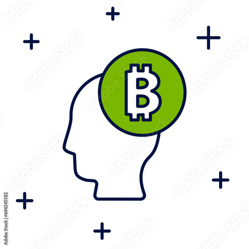 Filled outline Bitcoin think icon isolated on white background. Cryptocurrency head. Blockchain technology, digital money market, cryptocoin wallet. Vector