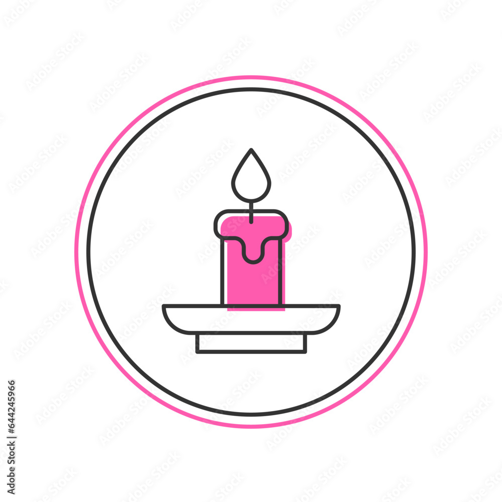 Filled outline Burning candle icon isolated on white background. Cylindrical aromatic candle stick with burning flame. Happy Halloween party. Vector