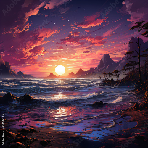 A Sunset Over the Pacific Ocean Digital Art 