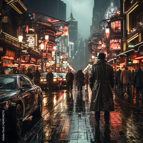 A Man Standing in City at Night Cinematic Style Digital Art