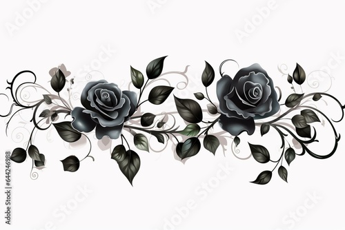 Flourishing black rose divider with floral border. Generative AI
