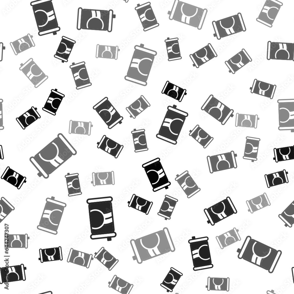 Black Soda can icon isolated seamless pattern on white background. Vector