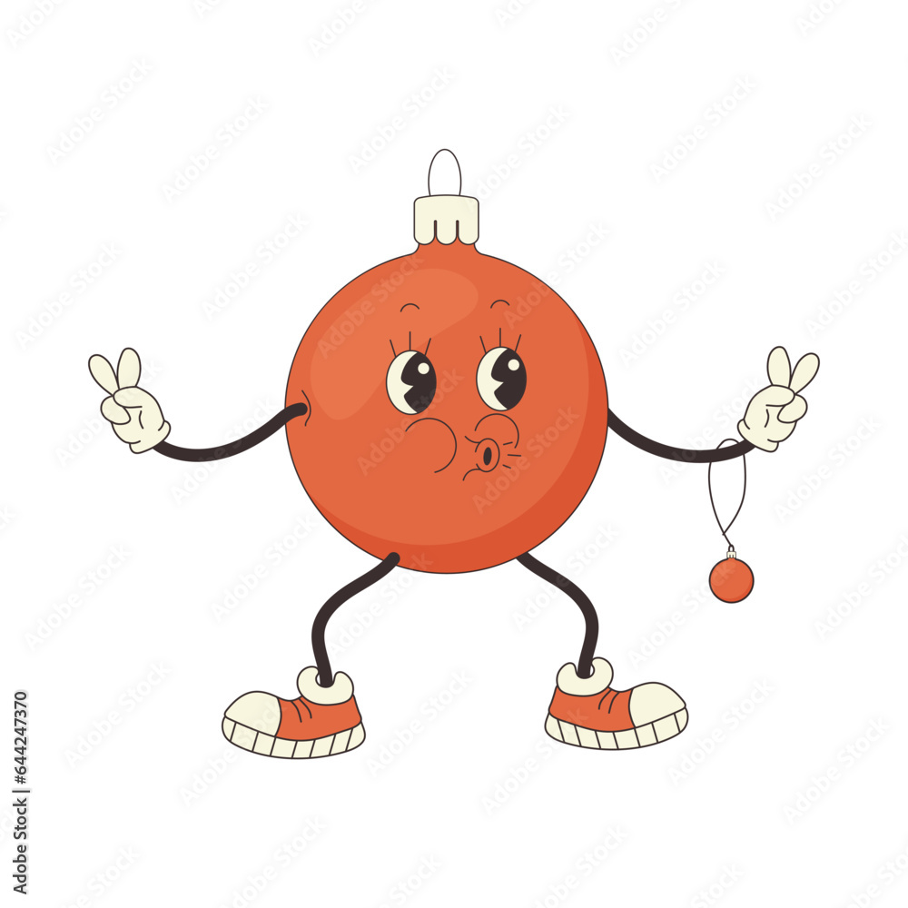 Obraz premium groovy Christmas tree toy ball, retro style, new year