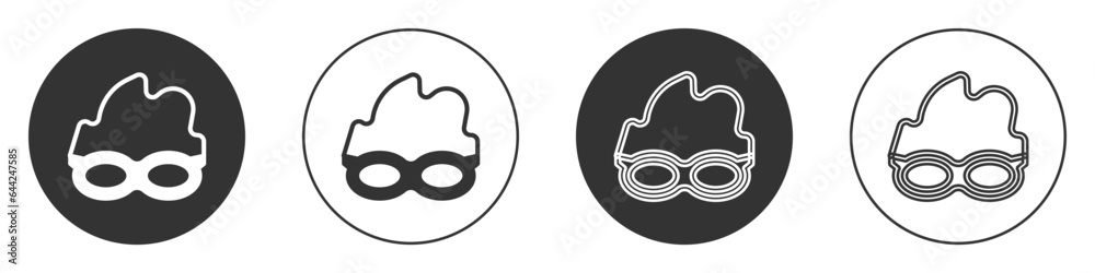 Black Glasses for swimming icon isolated on white background. Swimming goggles. Diving underwater equipment. Circle button. Vector Black Glasses for swimming icon isolated on white background. Swimming goggles. Diving underwater equipment. Circle button. Vector
