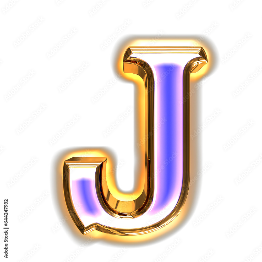 Blue symbol in a golden frame with glow. letter j Blue symbol in a golden frame with glow. letter j