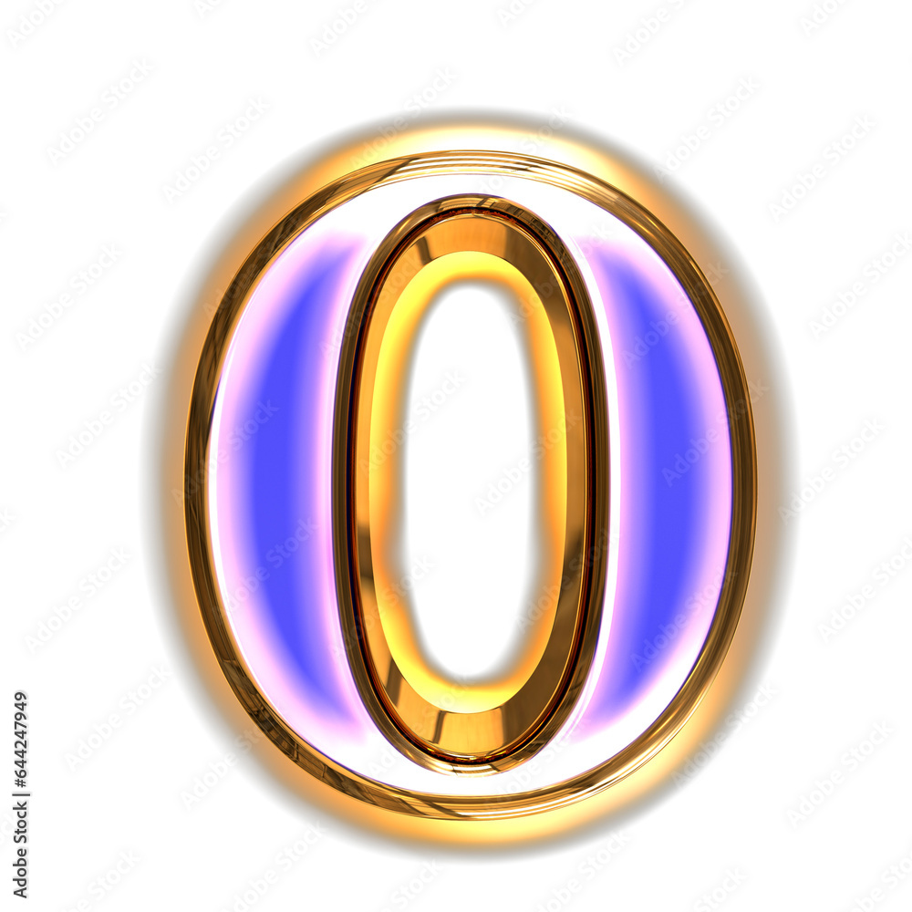 Blue symbol in a golden frame with glow. letter o Blue symbol in a golden frame with glow. letter o