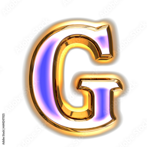 Blue symbol in a golden frame with glow. letter g