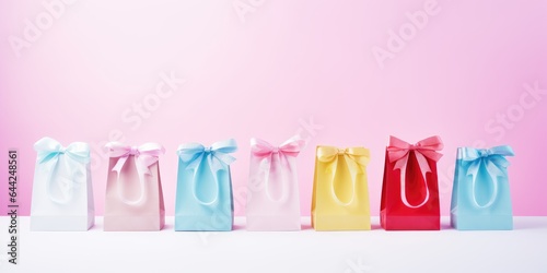 Merry Christmas and Happy new year. Festive background with bag gift. Christmas gift box. Soft pastel color