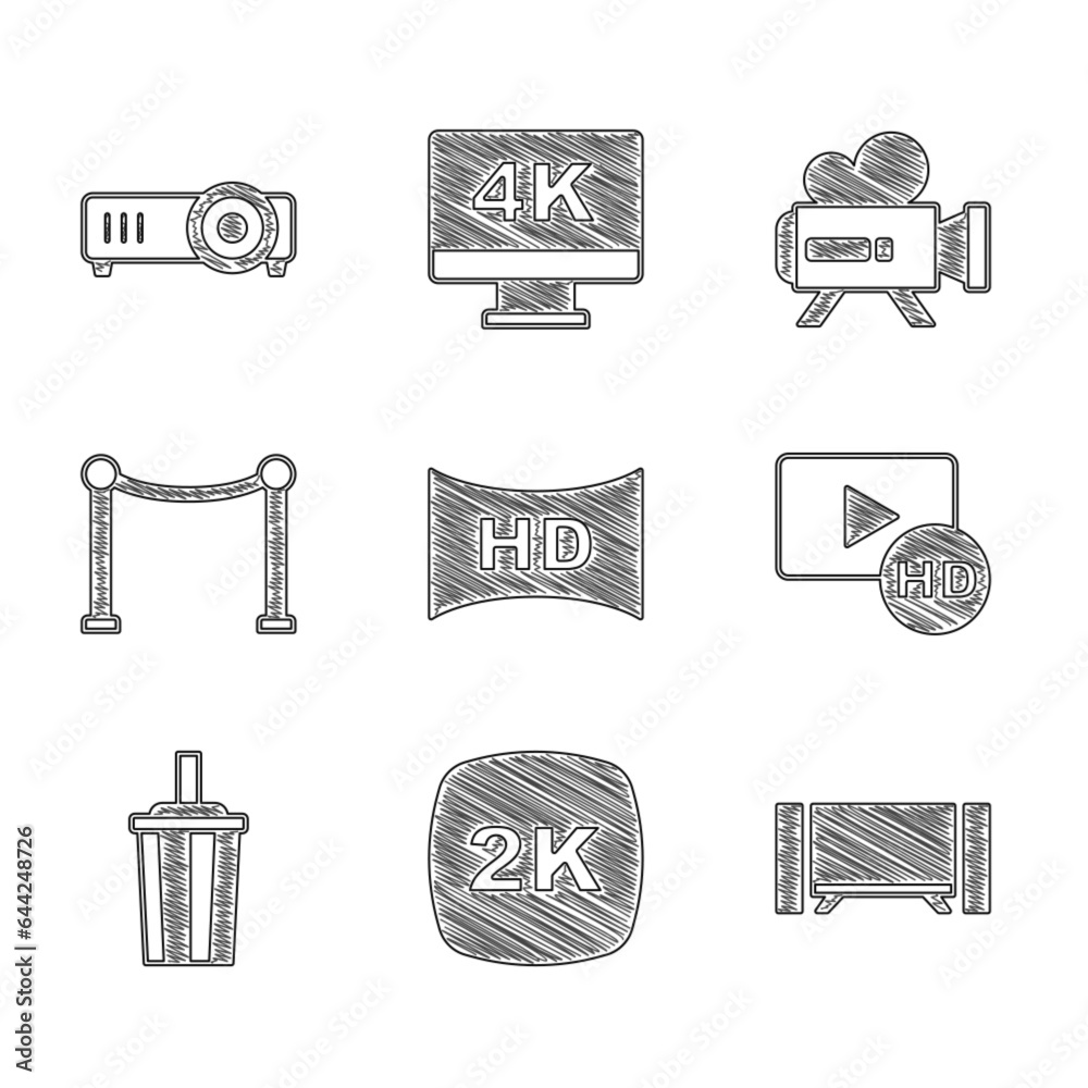 Set Hd movie, tape, frame, 2k Ultra HD, Smart Tv, Paper glass with