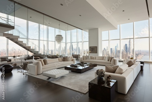 Luxurious penthouse living room in NYC. Generative AI