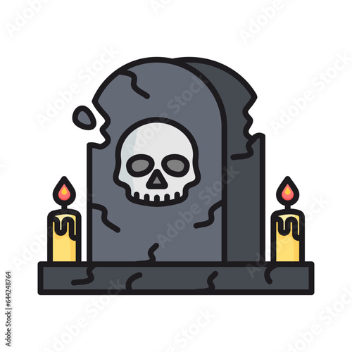 tombstone vector icon. Editable elements. The full-sized item is white. skull tombstone.