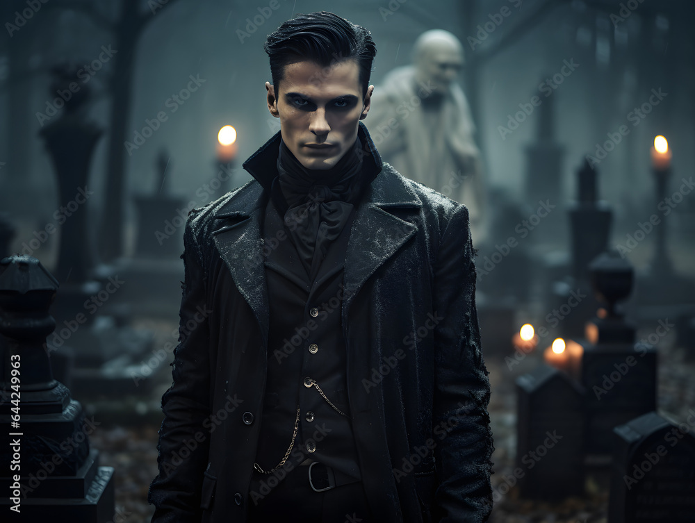 Vampire on the cemetery Halloween night creepy Vampire on the cemetery Halloween night creepy