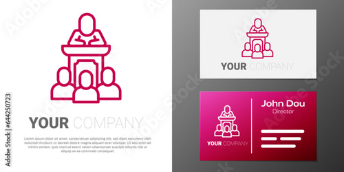 Logotype line Auction auctioneer sells icon isolated on white background. Auction business, bid and sale. Logo design template element. Vector