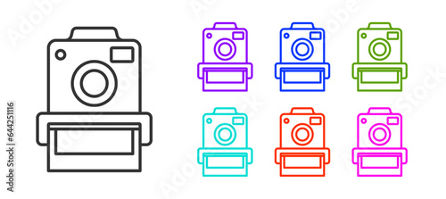 Black line Photo camera icon isolated on white background. Foto camera. Digital photography. Set icons colorful. Vector