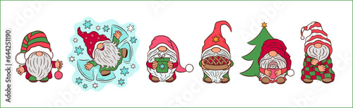 Cute Christmas gnomes set. Adorable scaneinavian gnome charaxters Xmas vector, illustration.