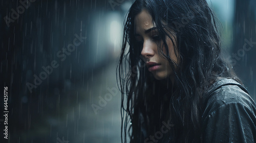 Depression lonely girl in rain