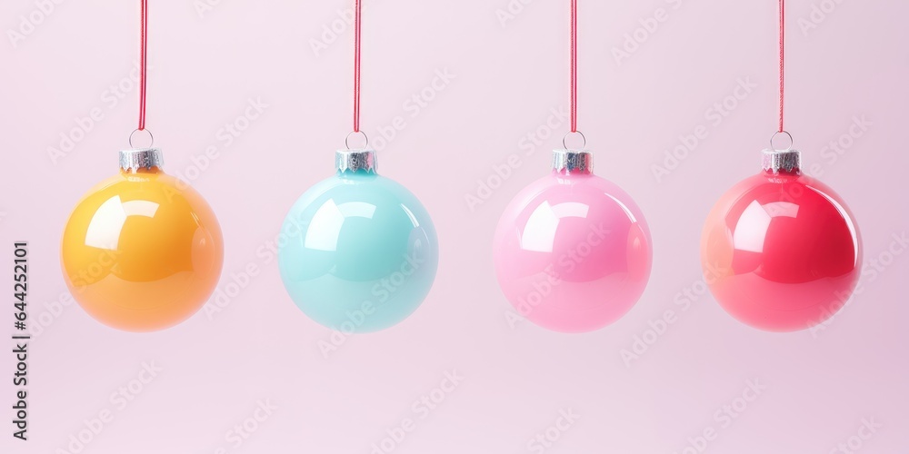 Christmas decorated balls hanging on a ribbon. Merry Christmas and Happy new year. Festive background with xmas decoration balls Christmas decorated balls hanging on a ribbon. Merry Christmas and Happy new year. Festive background with xmas decoration balls