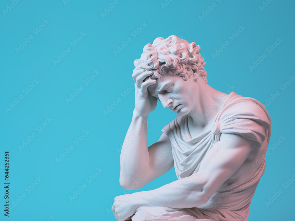 Ancient Greek sculpture of thinking man. - obrazy, fototapety, plakaty 