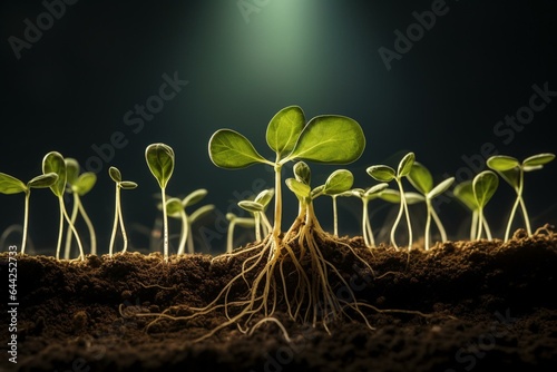 Image of soybeans sprouting with roots. Generative AI photo
