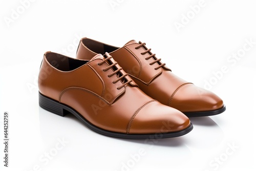 Classic brown leather men's shoes on white background. Generative AI