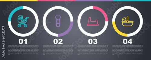 Set line Baby stroller, clothes pin, potty and . Business infographic template. Vector