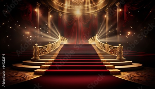 Red Carpet Bollywood Stage, Maroon Steps Spot Light Backdrop of the Golden Regal Awards