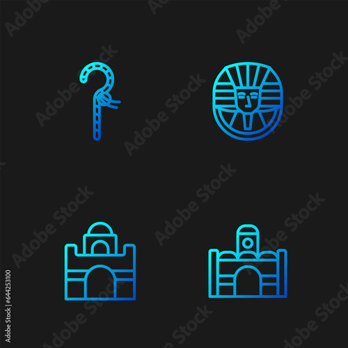 Set line Egyptian house, Crook and pharaoh. Gradient color icons. Vector