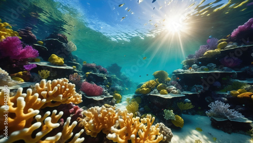 Captivating Tropical Coral Reef Teeming with Exotic Fish. Perfect for travel magazines  inspiring readers to explore tropical destinations..