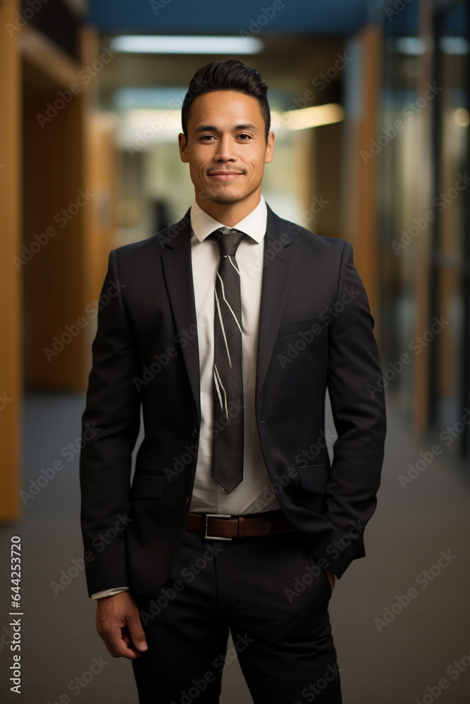 Indigenous man in business suit in office. Indigenous man in business suit in office.