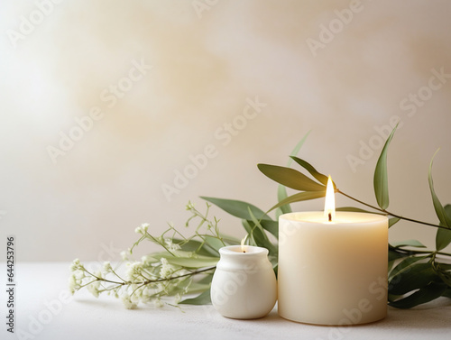 Spa still life with candles and plants. 
