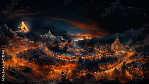 Christmas markets in a mountain village create a magical atmosphere © EcoPim-studio