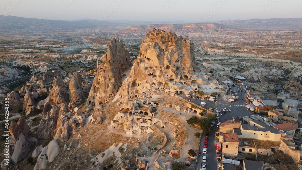 Fototapeta premium A drone shot of Uchisar Castle, Cappadocia