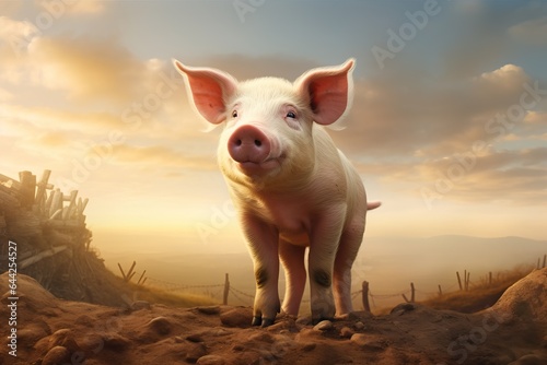 Cute pig on the farm. Beautiful sunny day. © Vladimir