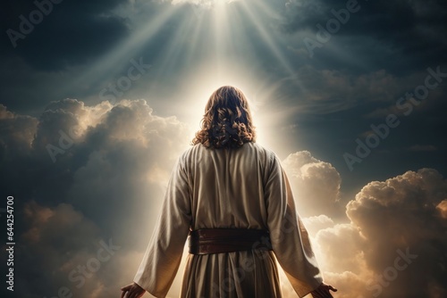 Christ illuminated by the sun, Christ ascending into heaven photo