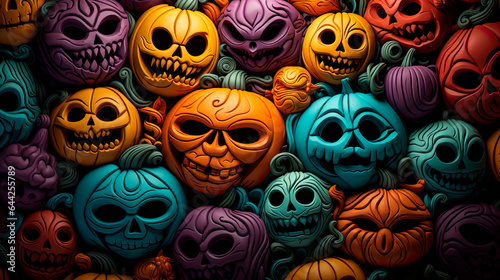 Scary colorful pumpkin faces