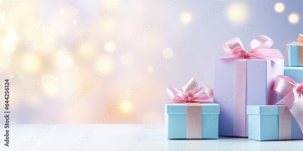 Gift box for birthday, festive anniversary, happy valentine's day and wedding, gift presents for black friday sale. Christmas and New Year gift boxes surprise. soft colors