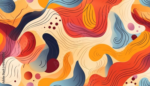 Seamless pattern with hand drawn abstract shapes and floral elements