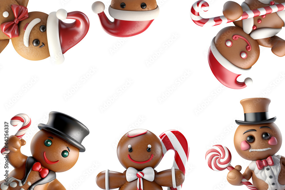 Fototapeta premium Set of gingerbread man cookie holding christmas candy cane