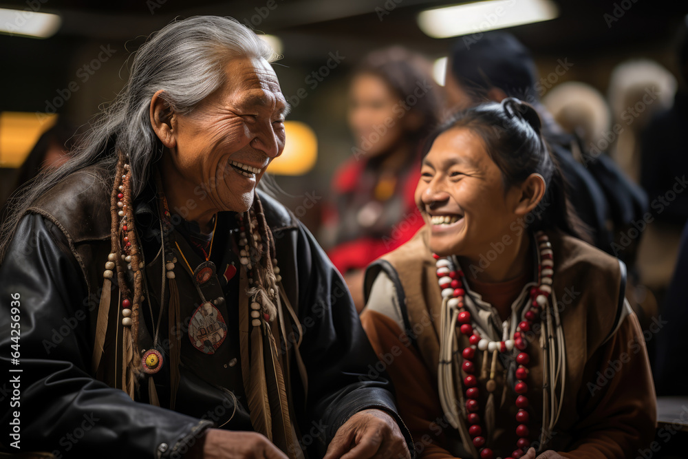 Elders and youth participating in an intergenerational indigenous language workshop. Generative Ai.