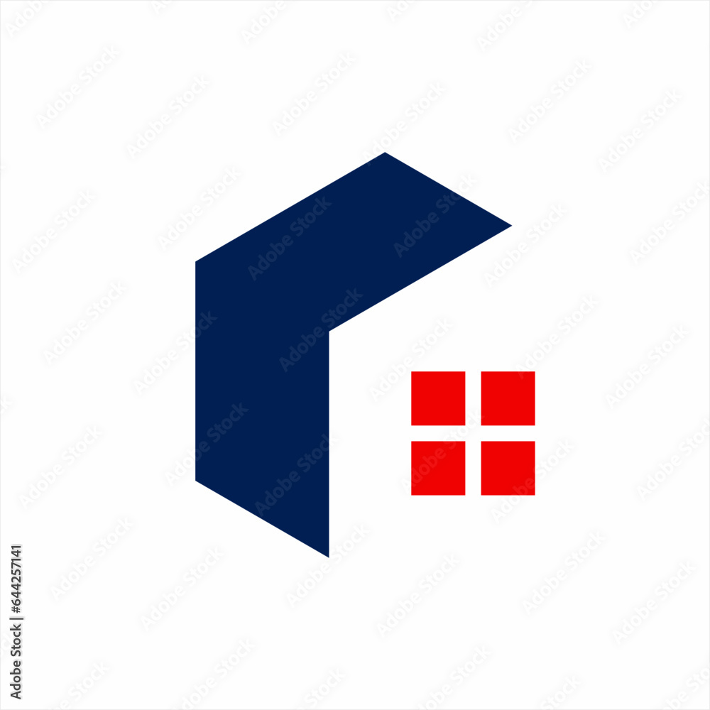 Real Estate logo simple design with arrow sign and window symbol.
