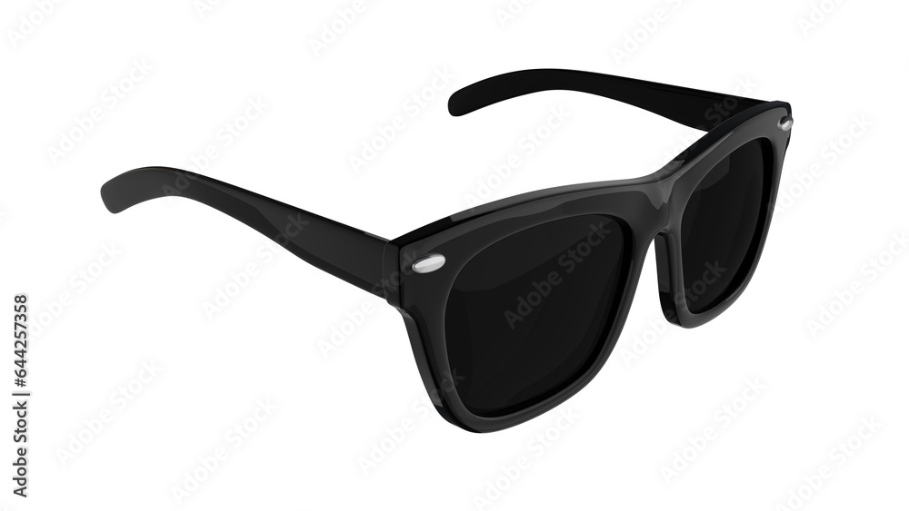 Black sunglasses in left angle isolated on transparent and white background. Glasses concept. 3D render Black sunglasses in left angle isolated on transparent and white background. Glasses concept. 3D render