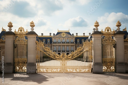 Entrance to Chateau de Versailles, located near Paris, France. Generative AI