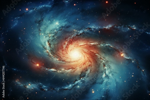 Spiraling galaxy amidst milky way stars in a ethereal celestial dimension. Generative AI