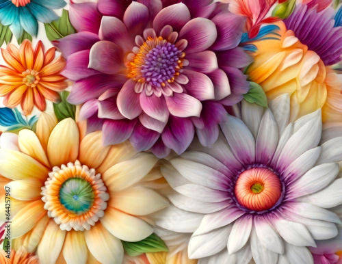 Realistic style vibrant colorful flowers pattern. Generative AI