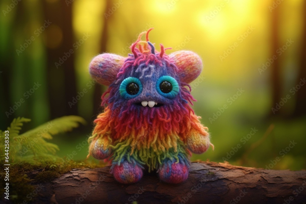 A cute and multicolored knitted creature. Generative AI A cute and multicolored knitted creature. Generative AI