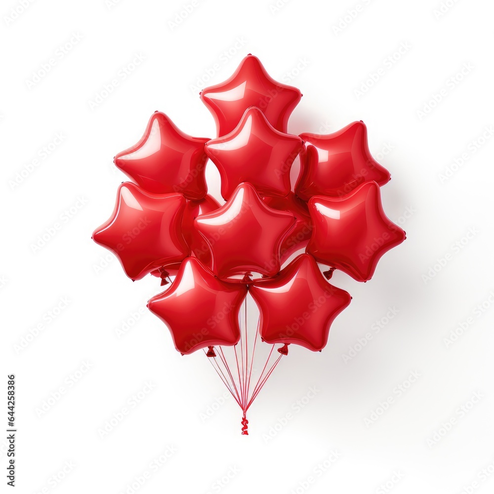 Bid bunch or red star balloons for valentines day party on white background