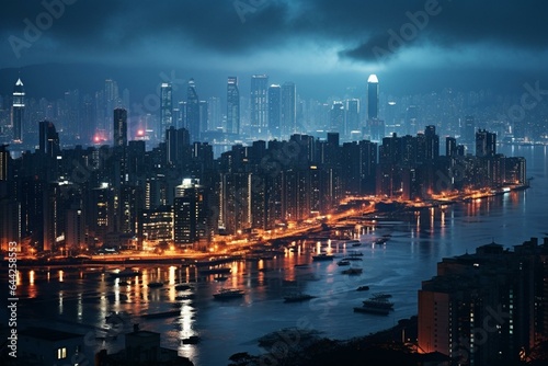 Night view of Chongqing's towering cityscape. Generative AI